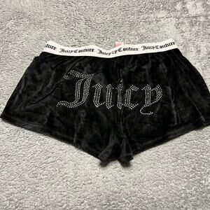 Juicy Couture Shorts Womens Medium Black Velour Sleepwear Elastic Waist